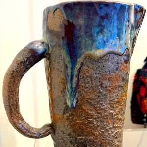 SOLD IN STORE Pottery Pitcher with drip heart. Water holder or kitchen aid